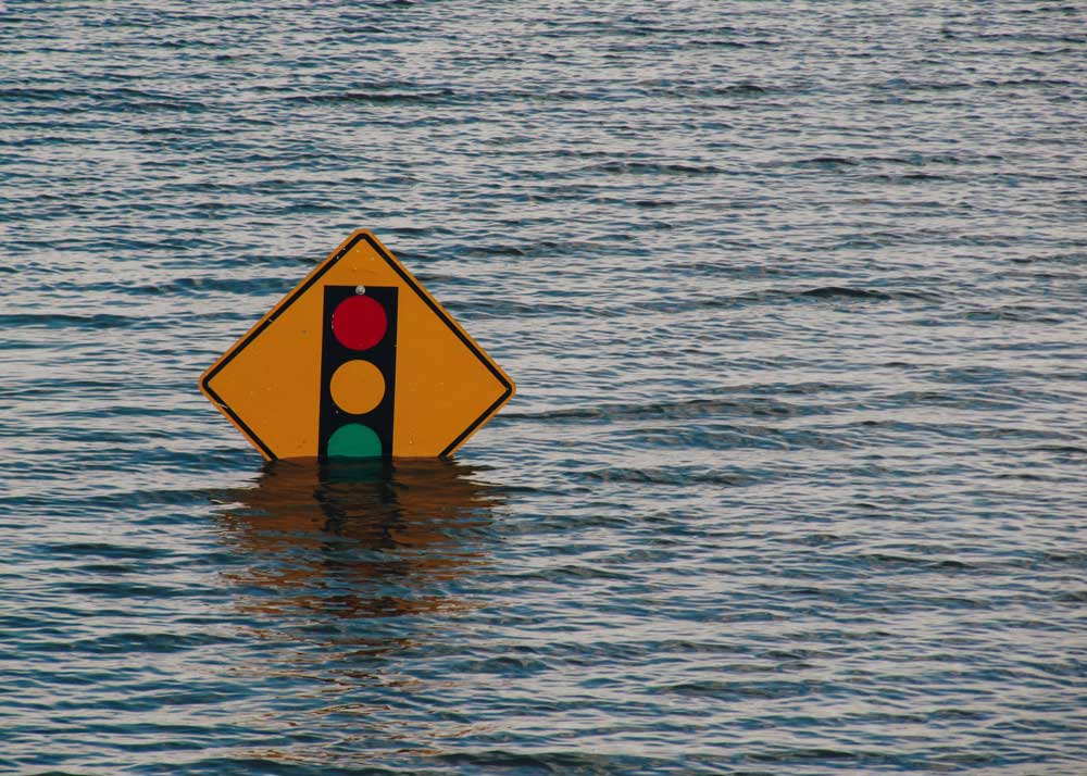 Traffic Sign under water in flood